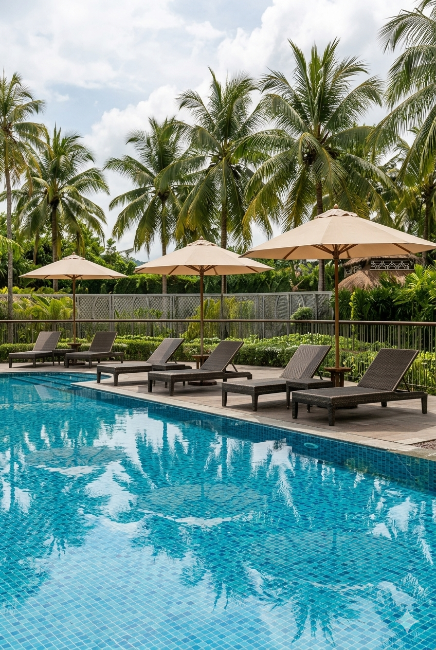 Clarence Hotel outdoor swimming pool surrounded by greenery